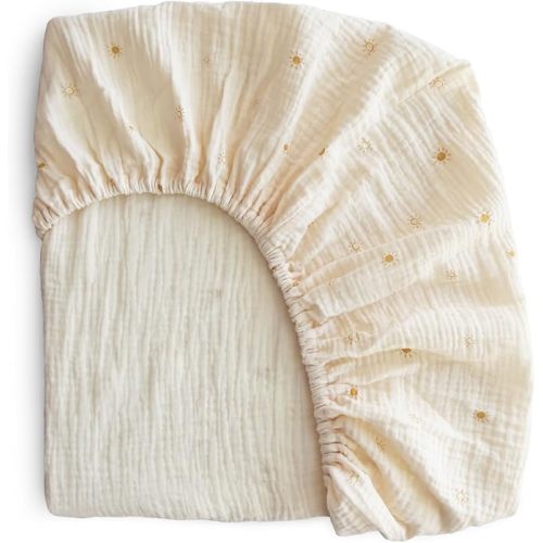 mushie Extra Soft Muslin Fitted MINI Crib Sheet | 24"x 38" (Retro Stripe)