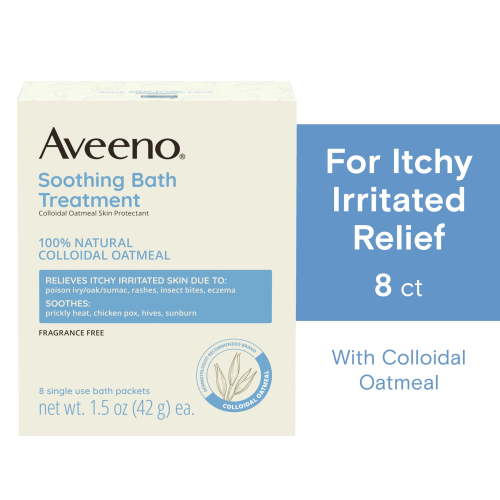Aveeno Soothing Bath Moisturizer Soak for Eczema Relief, Natural Colloidal Oatmeal Bath, 8 Count HSA/FSA Eligible
