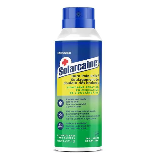 Solarcaine First Aid Pain Relieving Lidocaine Spray, With Soothing Aloe Vera, 115g