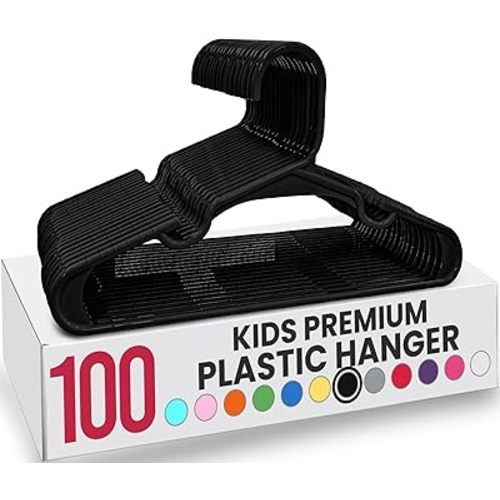 Utopia Home Kids Hangers 100 Pack - Plastic Baby Hangers for Closet - Childrens Hanger for Clothes & Infant Hanger for Closet - for Everyday Standard Use (Black)