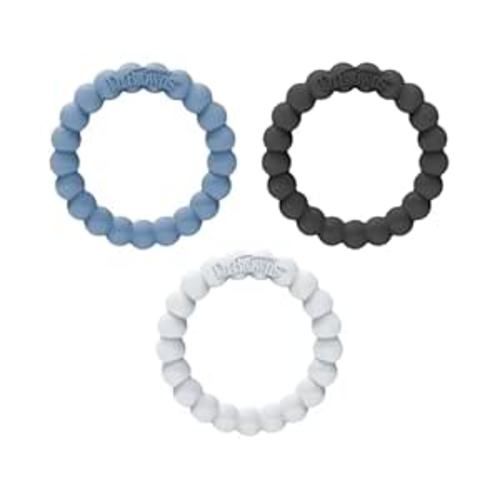 Dr. Brown's Flexees Beaded Teether Rings, 100% Silicone, Soft & Easy to Hold, Encourages Self-Soothe, 3 Pack, Blue, Light Blue, Black, BPA Free, 3m+