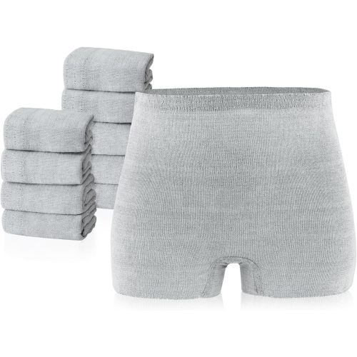 Postpartum Underwear for Women, High Waisted Disposable Boyshort Underwear for Mom Postpartum, Seamless Under Wear for Postpartum Essentials, Waist 28"-42" Stretched, 10 pc, Grey