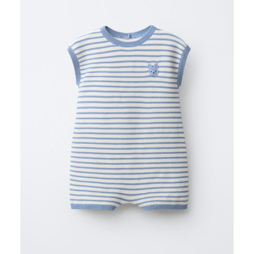 STRIPED KNIT SHORT JUMPSUIT WITH BUNNY PATCH