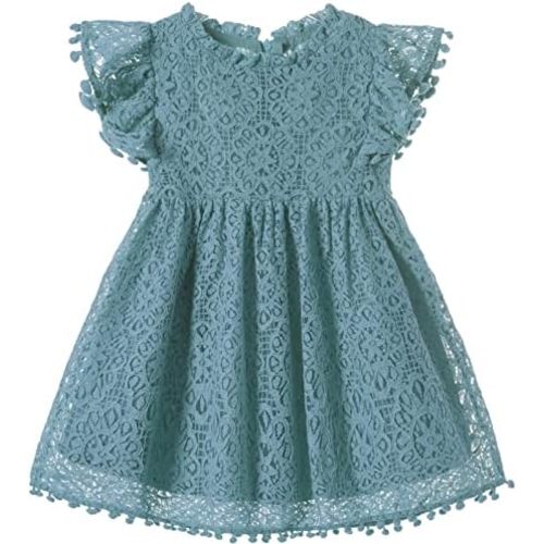 Niyage Toddler Girls Elegant Lace Pom Pom Flutter Sleeve Party Princess Dress