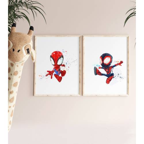 Baby Spiderman Watercolor Print, Superhero Kids Room Decor