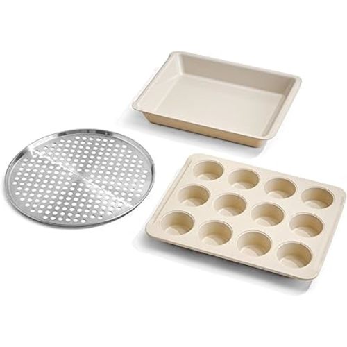 Our Place Wonder Oven Pro Chef’s Kit with Roasting Pan, 12-Cup Muffin Pan, and Perforated Pizza Pan | Non-Toxic, Nonstick Bakeware Set, Oven Safe up to 450°F | Cream
