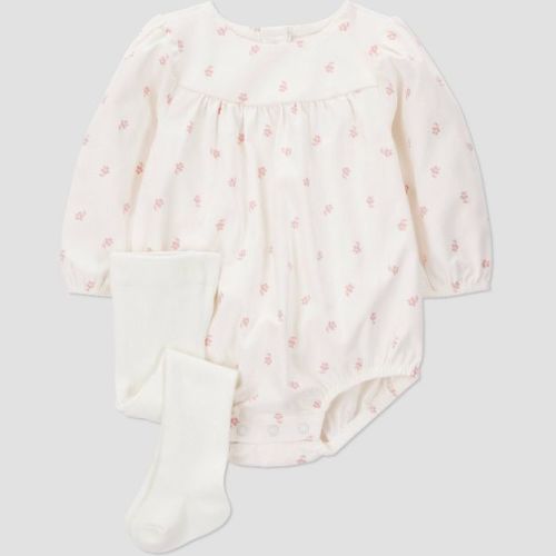 Carter's Just One You® Baby Girls' 2pc Floral Romper with Tights Set - Cream 6M