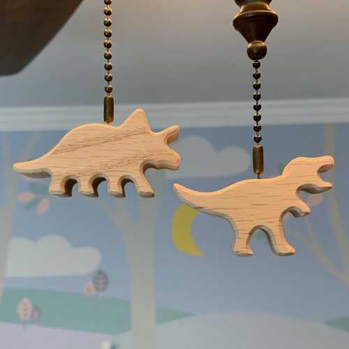 Dinosaur ceiling fan pull. Dino decor for nursery, baby, and kids room. Fun and unique replacement fan and light pull. T-Rex Triceratops.