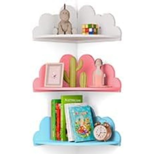 Cloud Floating Corner Shelves - Set of 3 Wood Corner Shelf Wall Mounted, White Nursery Wall Decor, Small Cute Display Shelf for Kid's Room Bedroom Living Room Bathroom