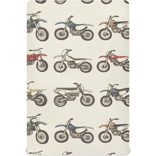 Vintage Dirt Bikes Crib Sheets Soft Breathable Fitted Baby Crib Sheets Mattress Cover for Girls Boys, 52" x 28" x 9"