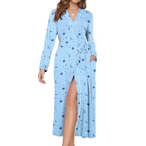 Ekouaer Womens Robes Lightweight Soft Knit Bathrobe Full Length Sleepwear | Ladies Loungewear, Long Sleeve, Soft Lightweight Fabric, Daily Wear, Pregnancy, Birthdays, Wedding Nights
