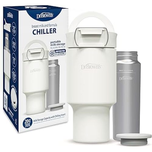 Dr. Brown's Breast Milk & Formula Chiller, Portable Insulated Storage for Breast Pumping and Bottle Feeding, 20 oz/590 mL Capacity, Arctic White, BPA-Free