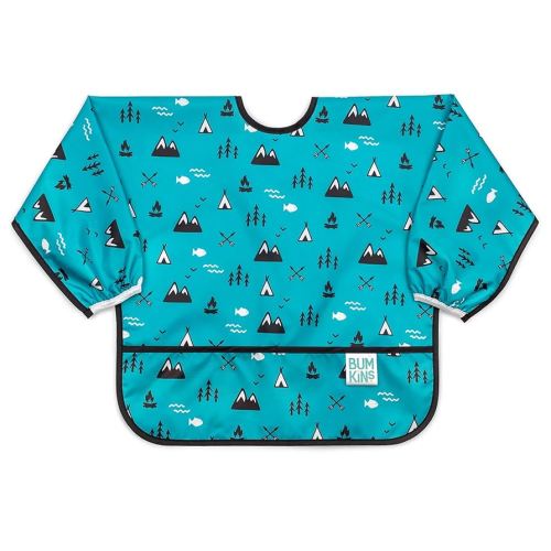 Bumkins Sleeved Bib for Girl or Boy, Baby and Toddler for 6-24 Mos, Essential Must Have for Eating, Feeding, Baby Led Weaning Supplies, Long Sleeve Mess Saving Food Catcher, Fabric, Outdoors Blue