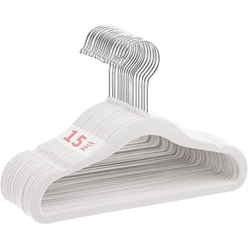 Kids Velvet Hangers, 15 Pack, 11-Inch Non-Slip, Space-Saving, Perfect for Daily Use (White)