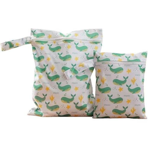 2 Sizes Wet Bags, Waterproof Storage Bag for Baby Diapers and Pump Parts, Reusable Diaper Bag with Zippered Pockets and Handle, Travel Bags, Beach, Pool, Gym Bag for Swimsuits & Wet Clothes, Set of 2