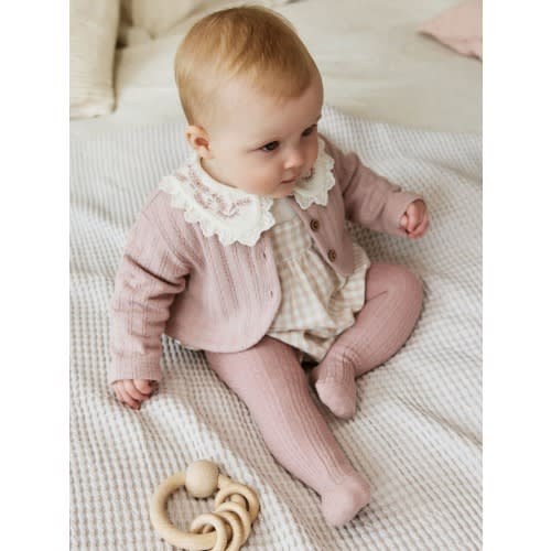 Pink Bubble Romper Long Sleeve Bodysuit Cardigan and Tights 4 Piece Set (0mths-2yrs)