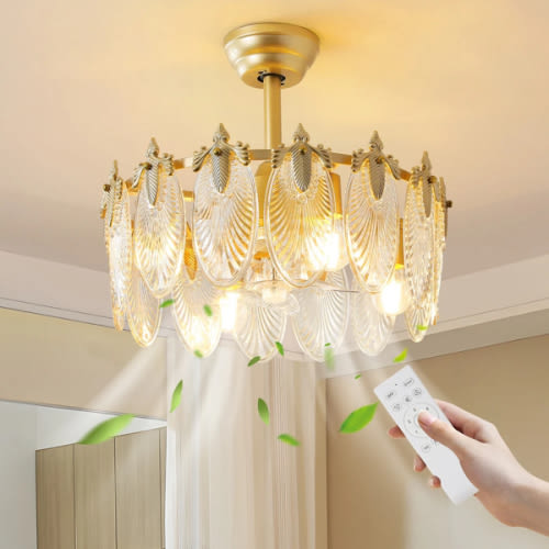 20"Indoor Ceiling Fan 5-Blade Lighted Ceiling Fan with Glass Petals Pattern (includes Remote) - 4-Light