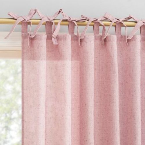 50"x84" Sun Zero Roxy Slub Texture Tacked Bow Semi-Sheer Tie Top Curtain Panel Pink