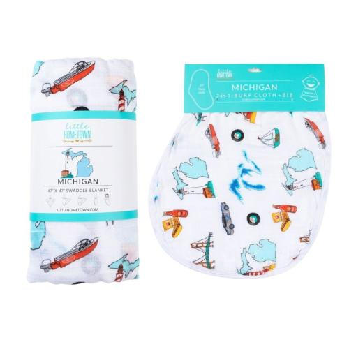 Gift Set: Michigan Baby Swaddle Blanket & Burp Cloth Combo – Little Hometown