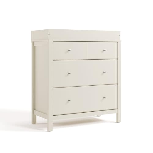 Storkcraft Horizon 3 Drawer Chest with Changing Topper, Frosted Oat | GREENGUARD Gold Certified, Includes Removable Changing Table Topper, Chest of Drawers for Nursery & Kids Bedroom, Durable