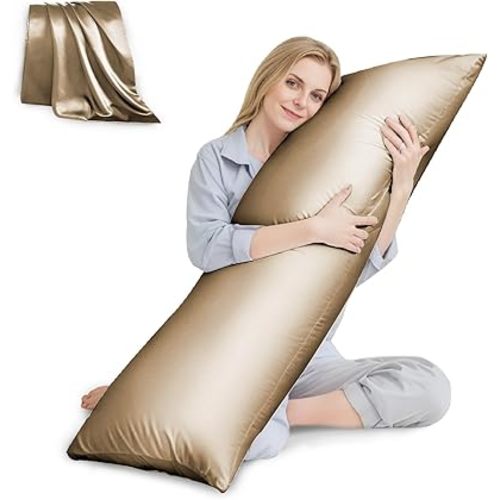 HUXMEYSON Body Pillow with Satin Pillowcase, Body Pillow for Adults, Removable Cover, Brown(20"x54"