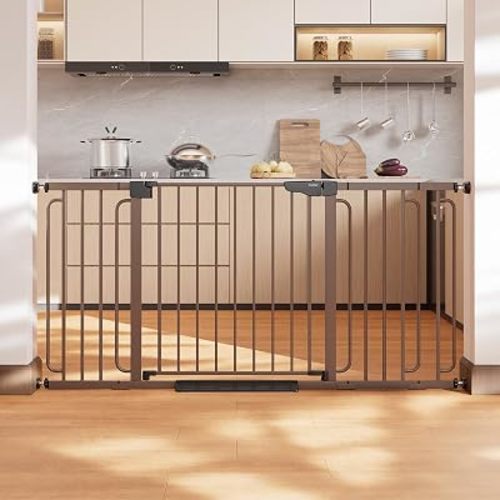Cumbor 36.6-64 in Extra Wide Baby Gate for Stairs, Dog Gate Indoor, Black