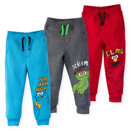 Sesame Street Elmo Cookie Monster Oscar the Grouch Infant Baby Boys Fleece 3 Pack Pants Infant to Little Kid