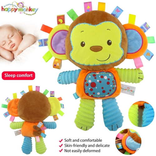 MesaSe Baby Tags Toy, Taggie Security Blanket Elephant Stuffed Toy, Baby Plush Sensory Tag Toy with Ribbons & Rattle,Baby Gifts for Newborns,Infant