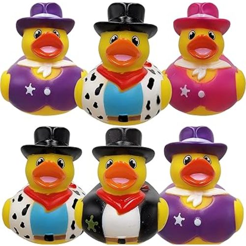 Chochkees Cowboy Rubber Duck, 6-Pack Toy Duckies for Kids, Bath Birthday Gifts Baby Showers Summer Beach and Pool Activity, 3.75" Inches