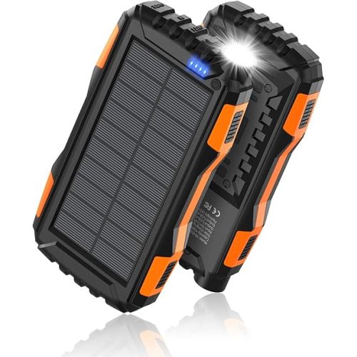 Mregb Solar Charger Power Bank 42800mAh, Portable Charger, Solar Power Bank,External Battery Pack 5V3.1A Qc 3.0 Fast Charger Built-in Super Bright Flashlight (Orange)