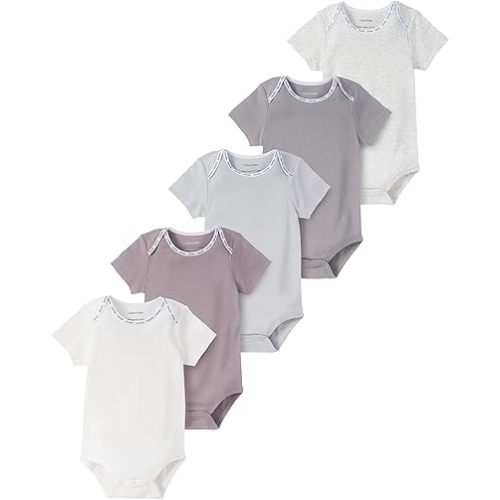 Calvin Klein Organic Baby Essentials 5 Pack Bodysuits - Heather / Gull / Micro Chip / Purple Dove / Egret - 6/9M