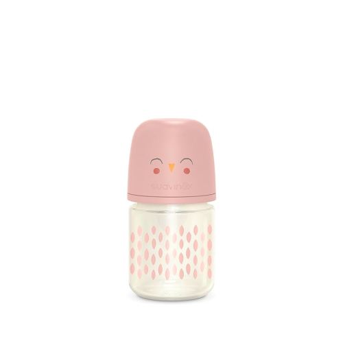 Suavinex Bonhomia Glass Baby Bottle with SX PRO Silicone Nipple, Anti Colic Baby Bottles, Baby Bottles for Breastfed Babies, Slow Flow, 0mo, 4oz, Pink