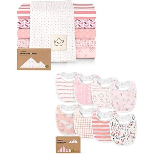 KeaBabies 6-Pack Baby Burp Cloths for Boys, Girls and 8-Pack Baby Bibs for Girls & Boys - Large Burping Clothes for Infant - Soft Cotton Drooling & Teething Bibs for Infant, Toddlers