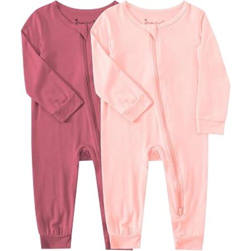 Jimonda Baby Footless Pajamas Boys Girls Bamboo Sleepers 2-Way Zipper Jumpsuits Unisex Long Sleeve Romper