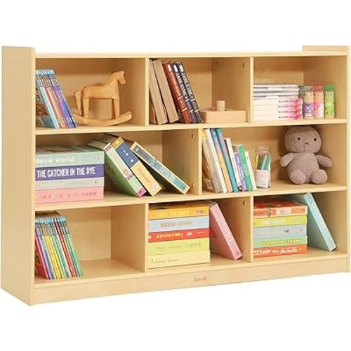 Bateso Toy Storage Organizer for Kids Room, Wooden Kids Bookshelf for Classroom, Cube Storage Organizer for Playroom, 8-Section Montessori Bookshelf & Toy Shelf for Nursery
