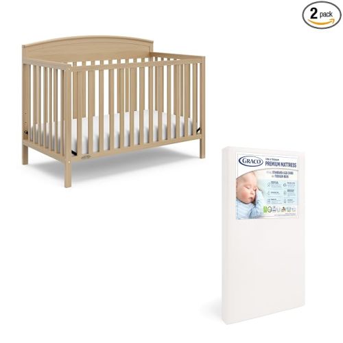 Graco Benton 5 in 1 Convertible Crib with Graco Crib Mattress, Driftwood