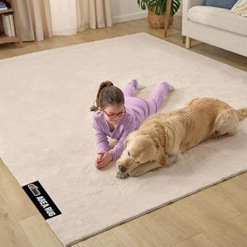 GORILLA GRIP Slip Resistant Soft Washable Stain Resistant Area Rug, 6x9, Plush Thick Carpet for Bedroom Living Room, No Shed Floor Rugs, Pet Friendly, Dorm Essentials, Kid Nursery Home Decor, Ivory
