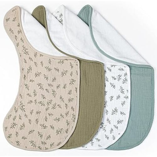 lulumoon Muslin Burp Cloths Babies: 100% Soft Cotton Large Burping Cloths - Neutral Baby Burp Rags for Boys and Girls - Absorbent Burp Cloth for Spit-Ups 4 Pack