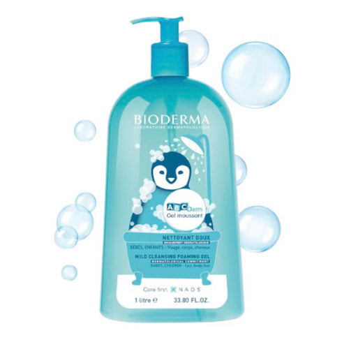 Bioderma ABCDerm Foaming Gel, Gentle Skin Cleanser and Moisturizing Body Wash for Babies and Children, 33.8 Fl Oz