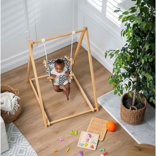 Spruce - Baby and Toddler Foldable Wooden Swing Set - Blue Wave