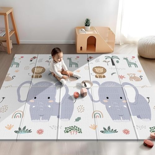 NOONKTY 79x71 Extra Large Baby Play Mat for Floor, Foldable Foam Playmat for Babies 0-12 Months & Kids, Non-Toxic Waterproof Baby Mat for Floor, Thick Playpen Mat for Tummy Time Crawling