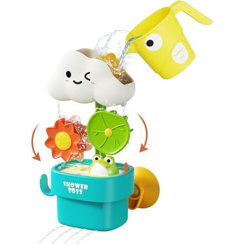 Bath Toys for Kids Ages 1-3: Cloud Set with Watering Cup, Toddler Interactive Bath Toys with Strong Suction Cup, Attach to Any Tub or Shower Fun for Bath Time - Great for Boys, Girls Shower Gifts