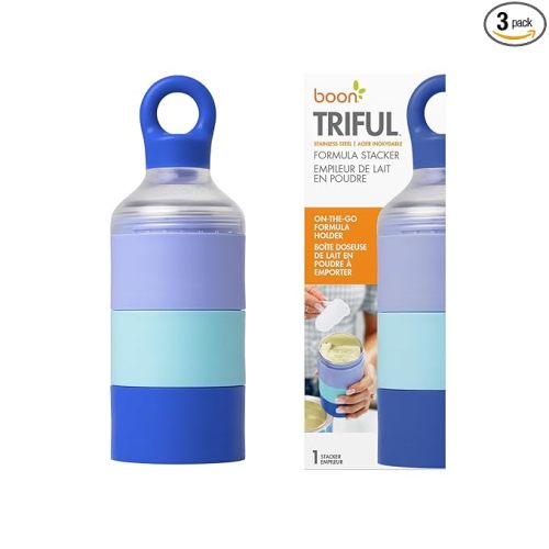 Boon Triful Baby Formula Dispenser On the Go - Insulated Stainless Steel Formula Containers with Stacking Design - Baby Bottle-Feeding Supplies for Travel, Camping, 8 oz, Blue
