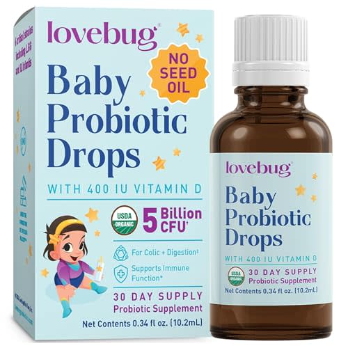 LOVEBUG Baby Probiotic Drops - Organic Probiotics for Immune Support and Baby Constipation & Colic Relief - Tasteless & Sugar-Free Liquid Drops for Newborns, Babies & Infants (0-12 Months) - 10ml
