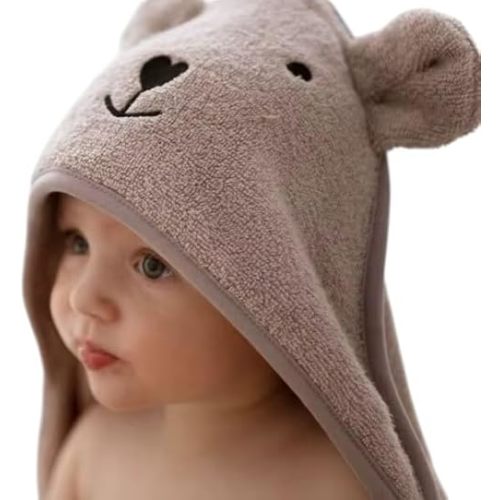 Hooded Baby Towel with Mitt - Ultra Soft Plush Bath Essential for Newborn, Infant & Toddler - Premium 30x30 Inch Large Absorbent Baby Bath Towels with Hood for Boys & Girls (Cuddly Bear)