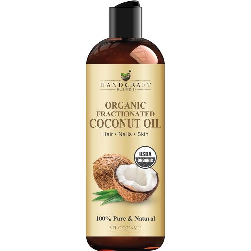Handcraft Blends Organic Fractionated Coconut Oil - 8 Fl Oz - 100% Pure and Natural - Premium Grade Carrier Oil for Skin and Hair - Hair and Body - Massage