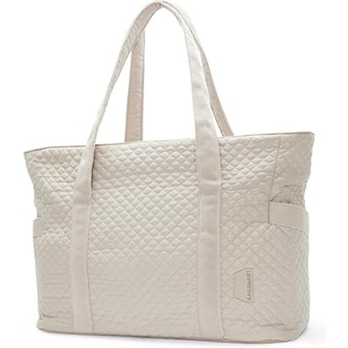 BAGSMART Crush Tote Bag for Women, 20L Puffer Work Tote with Zipper, Travel Essentials Quilted Nurse Hospital Bag