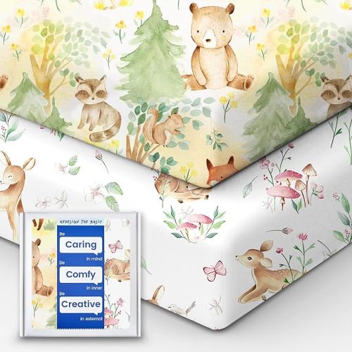 Crib Sheets Netural for Girls Boys, Premium Soft Crib Mattress Fitted Sheet, Ultra Breathable Baby Sheets, Super Stretchy Baby Bed Sheets 28x52x9 Extra Deep Pocket