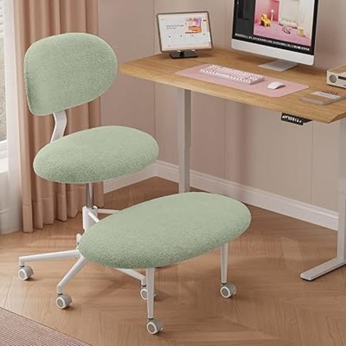 Ergonomic Cross Legged Office Chair with Wheels, ADHD Chair for Adults, Meditation Chair, Yoga Office Chair, Comfortable Back Support, Height Adjustable,Small Spaces, Teddy Fabric, Green