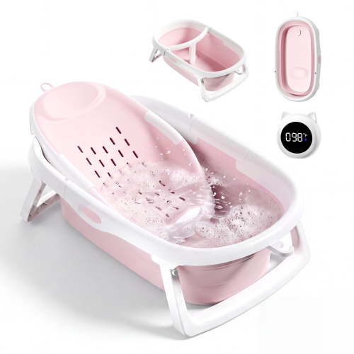 Babyomi 3-in-1 Reclining Baby Bathtub, Baby Tub for Newborns to Toddler with Removable Bath Seat & Backrest for Bath Support in Tub,Grow-with-Me, Pink